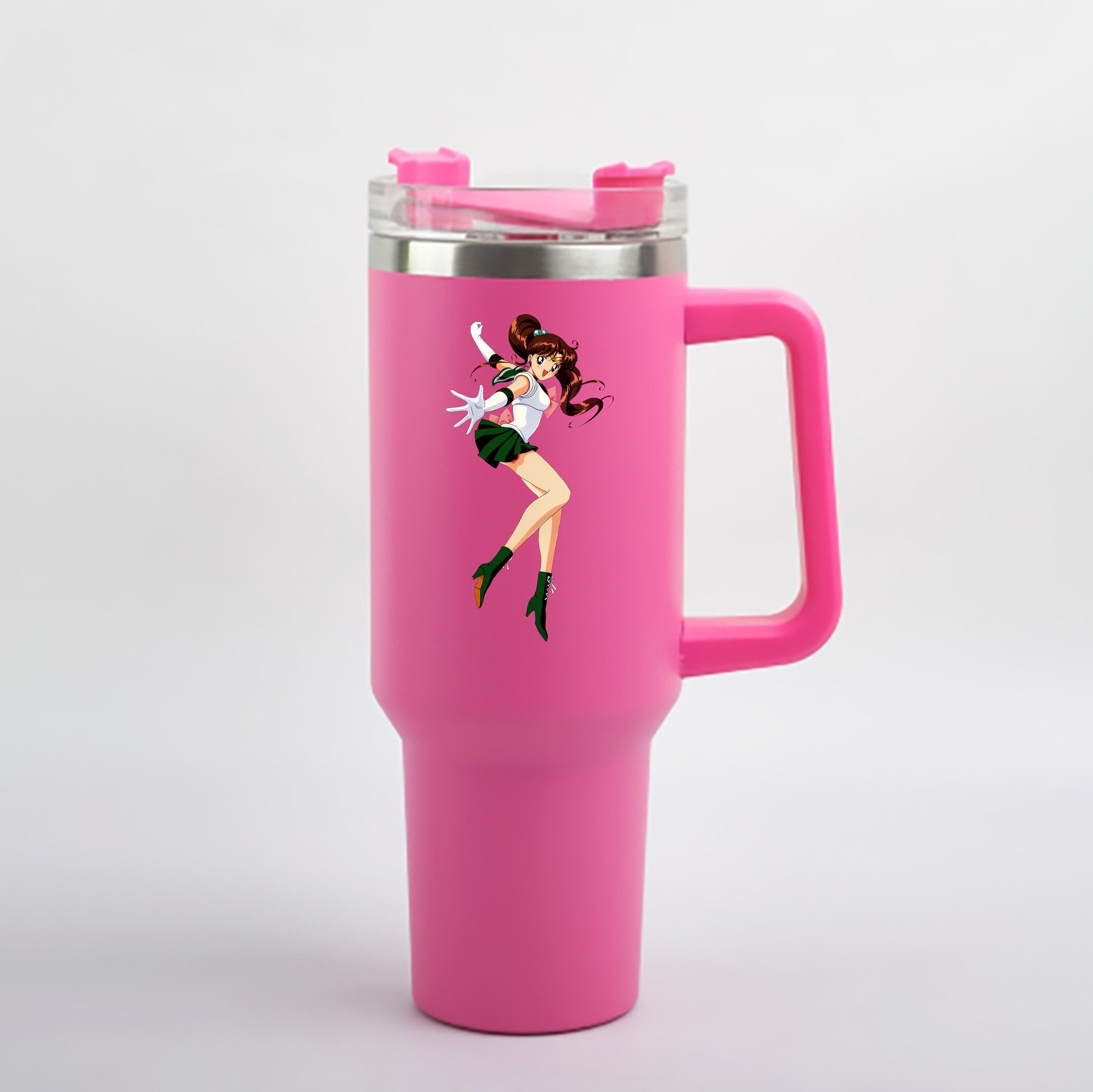 （画像用） 美少女戦士セーラームーン 木野 まこと きの まこと Sailor Moon Kino Makoto （セーラージュピター；Sailor Jupiter） 1200mL車用タンブラー - クリスタルステッカー（プラスチックストロー付き）